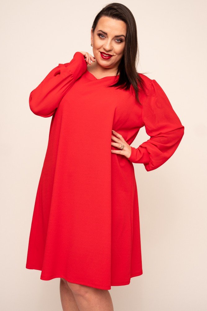  Czerwona Sukienka z kokardą KORDIA