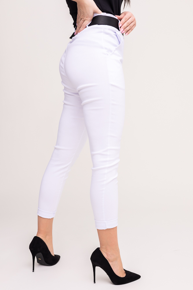 Białe Spodnie z paskiem ELNERI