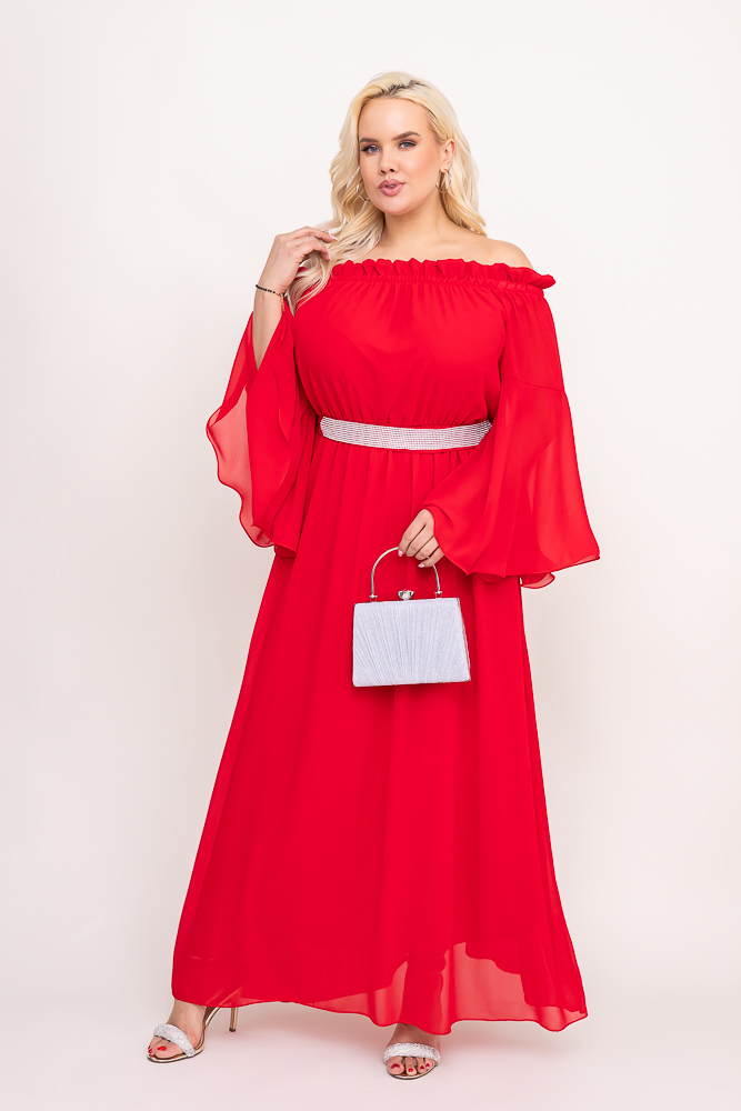 Czerwona Sukienka szyfonowa BELMISO