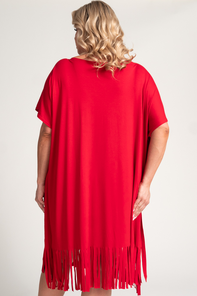 Czerwona Sukienka z frędzlami RIVINO